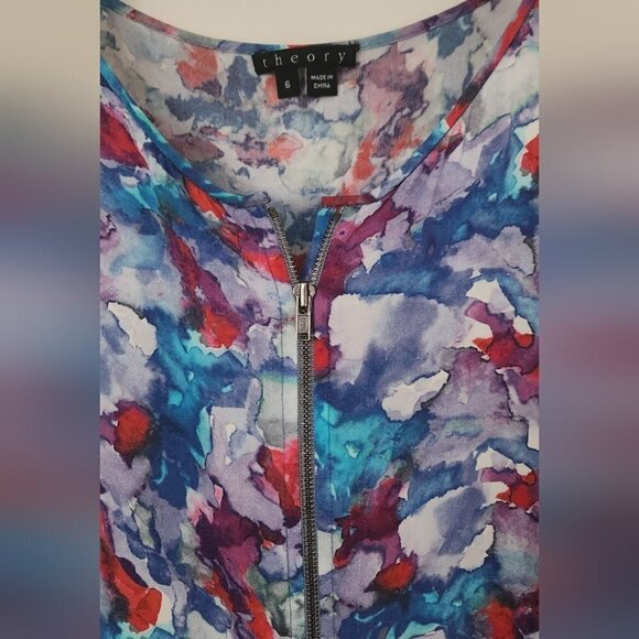 THEORY | Silk dress Achi Perplexing Watercolor red blue sz 6 - Picture 3 of 7